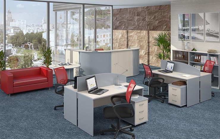 Офисный комплект мебели IMAGO четыре рабочих места, стол для переговоров в Сочи - изображение 1